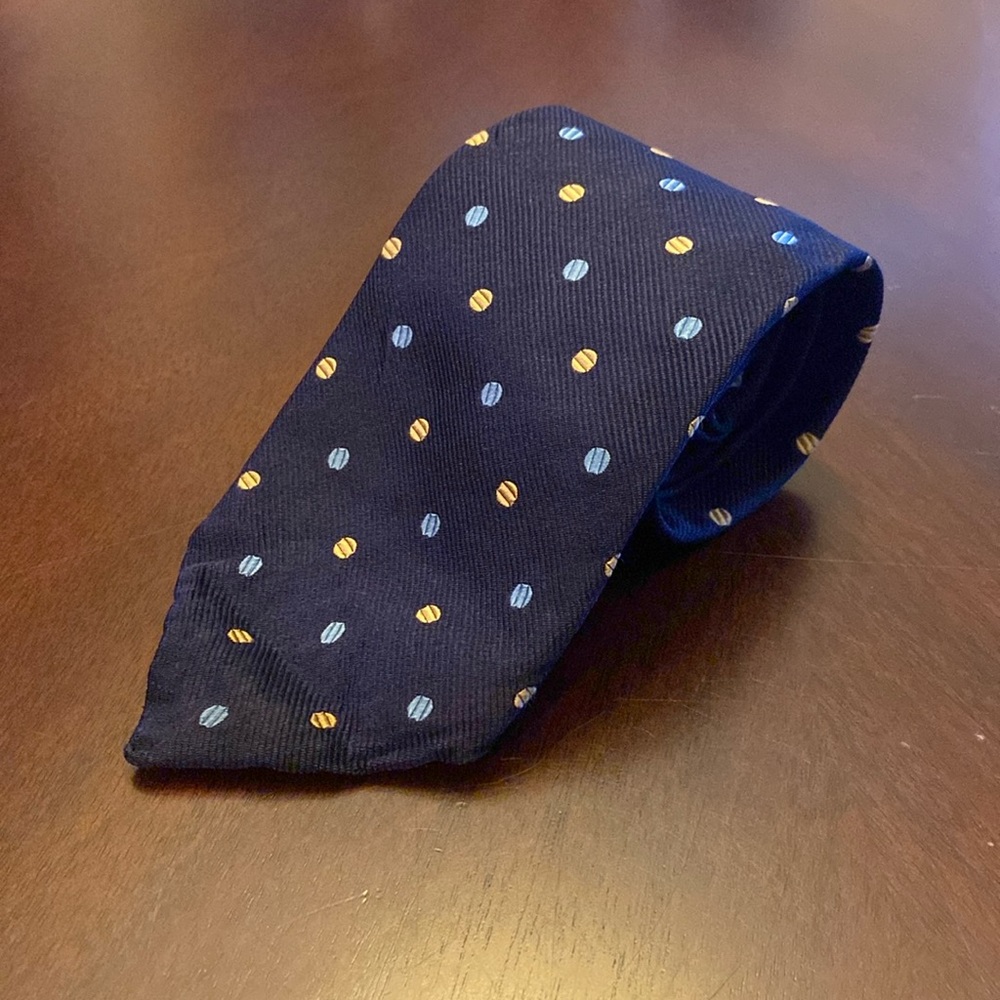 Neiman Marcus Boys Silk Navy Blue Polka Dot Tie
